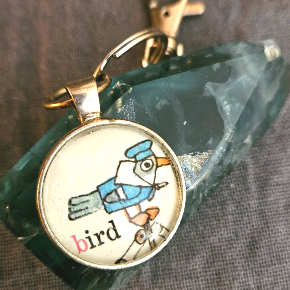 Nautical Bird Art Keyring Richard Scarry Art 1970s Childrens Book Page Ooak New